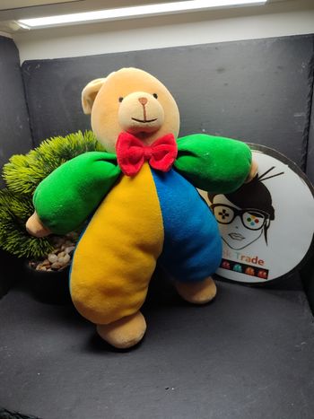 peluche doudou lapin Ikea marron vert bleu rouge noeud papillon beige festling grelot ancien