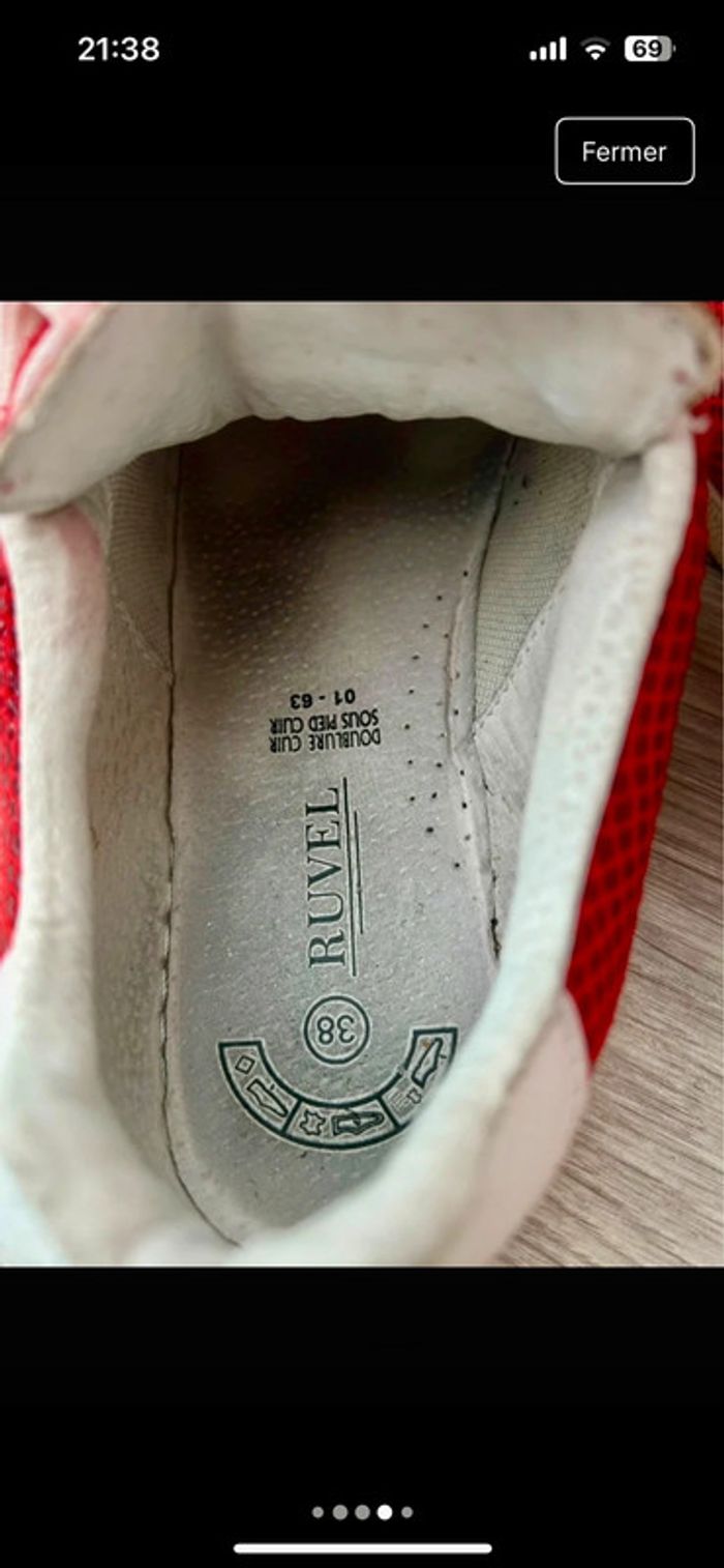 Basket femme rouge - Ruvel - pointure 38 - en très bon état - cuir - photo numéro 4