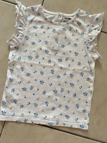 T-shirt fleurs fille blanc bleu Kiabi 24 mois