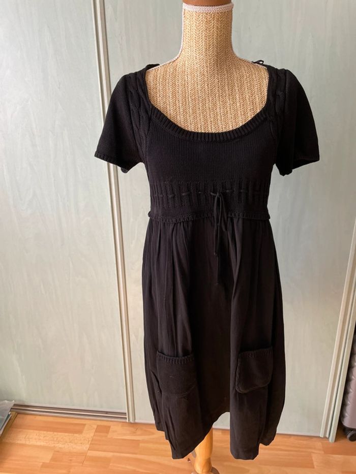 Robe manches courtes noire bi matière femme 40