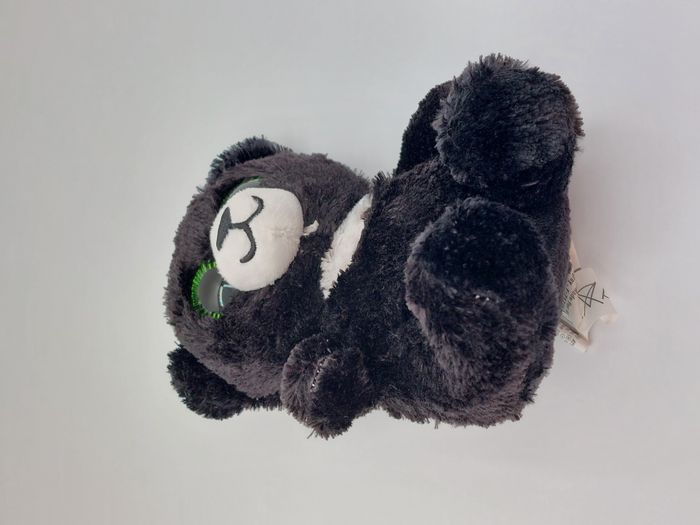 Peluche doudou ours noir blanc B&G International gros yeux verts 14 cm - photo numéro 4