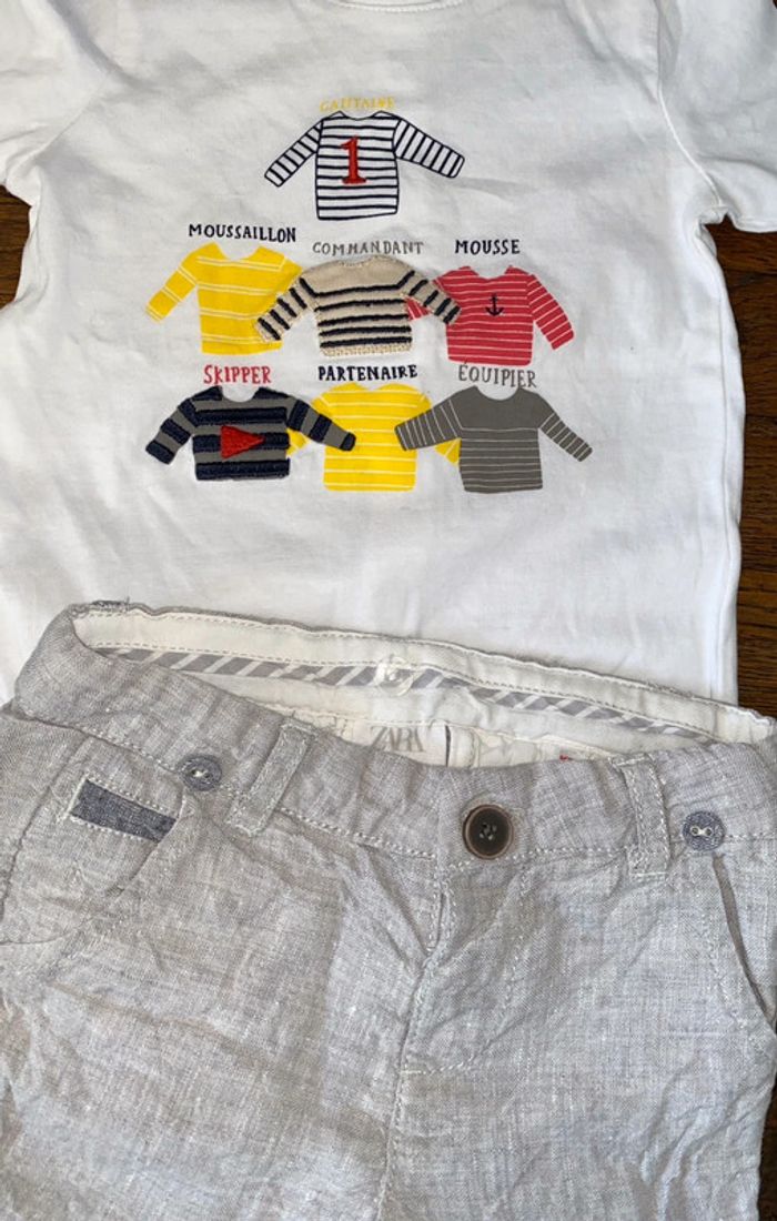 T-shirt vertbaudet et short zara 9 mois - photo numéro 2