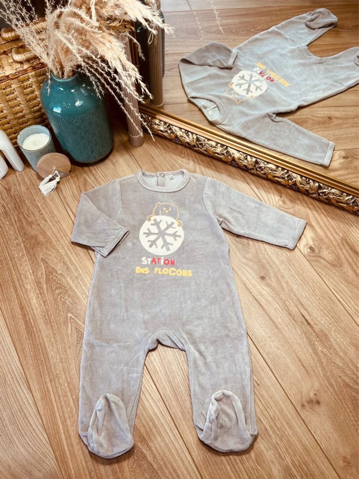 Taille 9 mois pyjama de Noël velours garçon beige * flocon * 💙