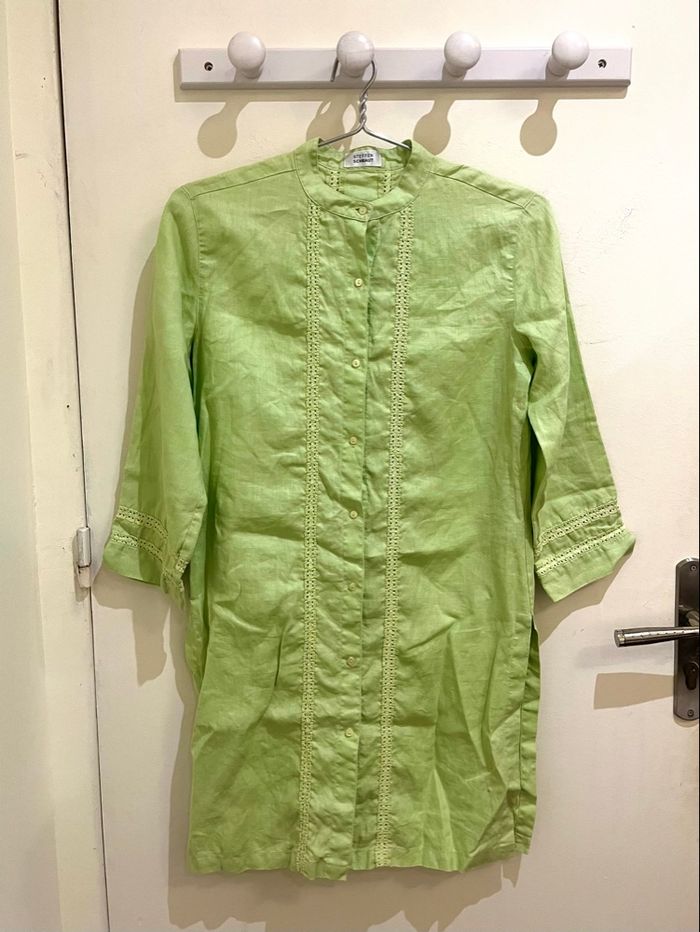 Robe mi longue manches longues verte brodé steffen schraut