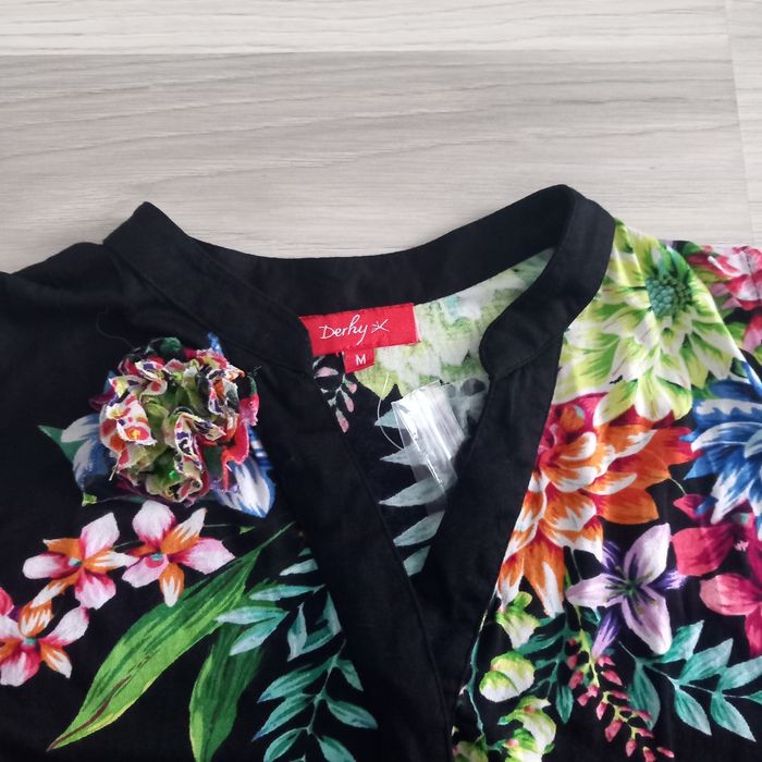 Chemisier femme sans manches noir imprimé à fleurs Derhy taille M - photo numéro 3