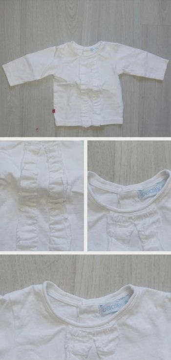 T-shirt Manches Longues Blanc à Volants Chic - Obaïbi - 6 mois