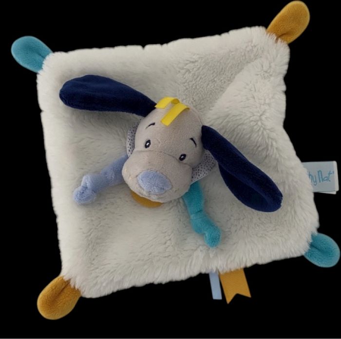 ❤️B4582 Doudou Plat Mouchoir Babynat Baby nat Chien Pépin Dog Bleu Blanc DOUX - photo numéro 2