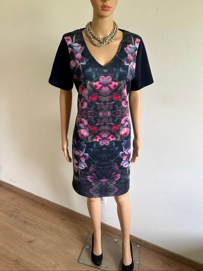 Robe marine et imprimée à manches courtes Vila Joy taille L TBE - photo numéro 3