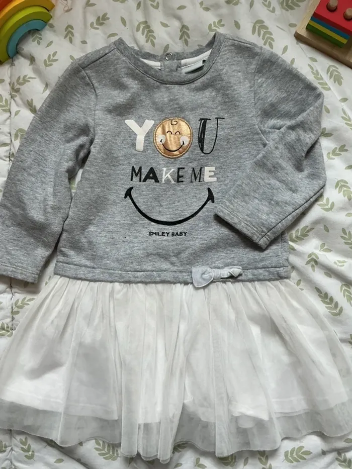 robe manches longues gris et blanc jupe tutu avec jupon 23 mois smiley - photo numéro 3