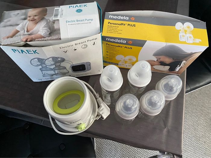 Lot tire-lait, téterelles medela, biberons, chauffe-biberon, mamelons