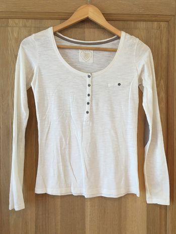 tee-shirt manches longues femme Cache-cache blanc avec coudières marrons