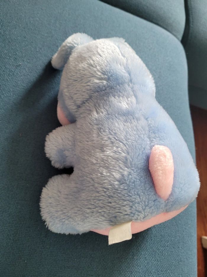 RARE Gros Lapin Bleu rose multicolore Boulgom rayures rayé tissu 26cm peluche doudou France - photo numéro 5