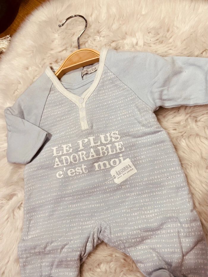 Taille 1 mois pyjama molletonné garçon Absorba bleu ciel * adorable * 💙 - photo numéro 2