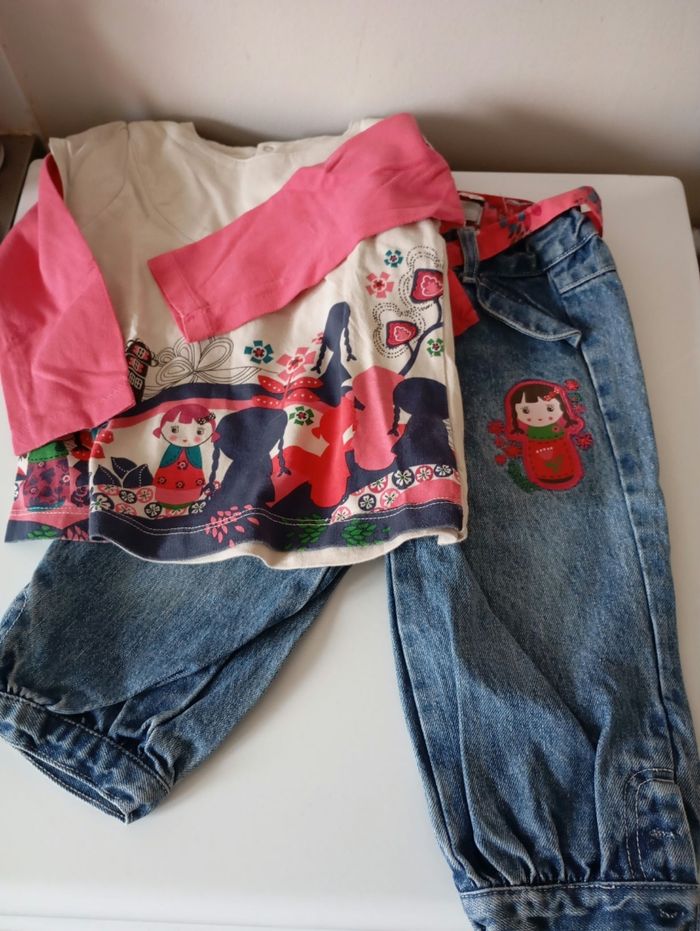 Ensemble pantacourt/pantalon jeans et tee-shirt manches . 36 mois/3 ans. Kimbaloo . Très bon état. - photo numéro 2