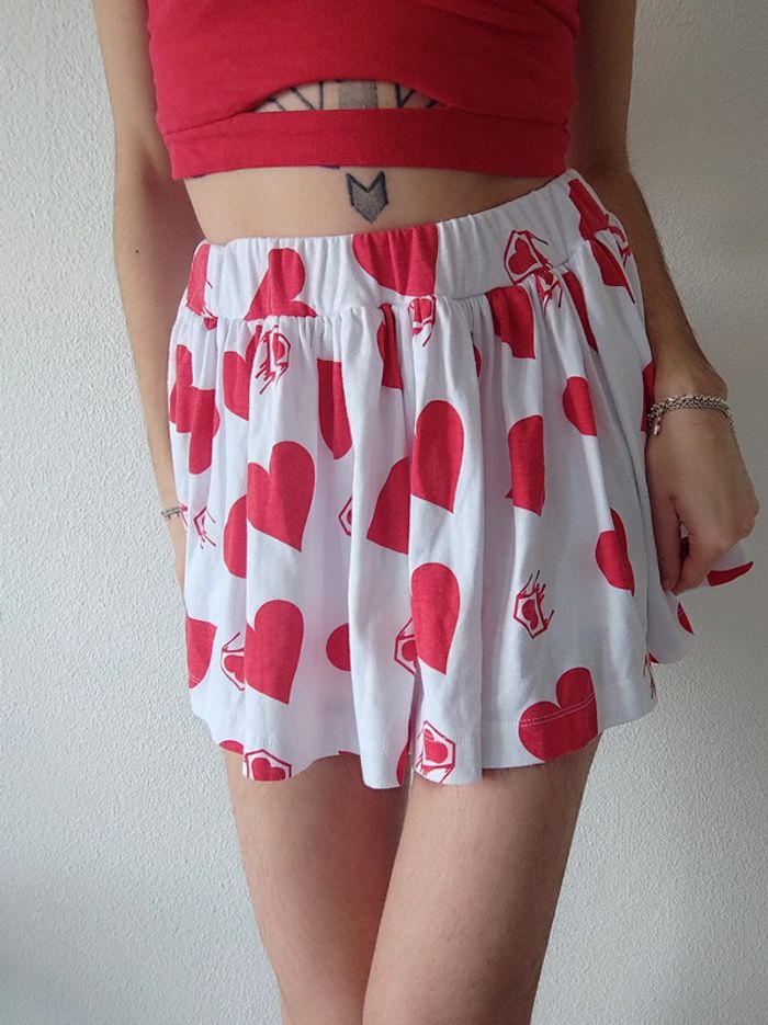 Mini jupe patineuse cœur rouge blanc / Super Lovers - 32/XXS à 44/XXL - photo numéro 7