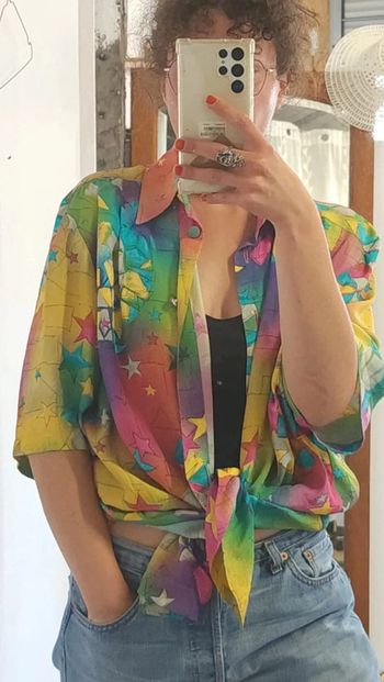 Superbe blouse fluide en viscose vintage multicolore