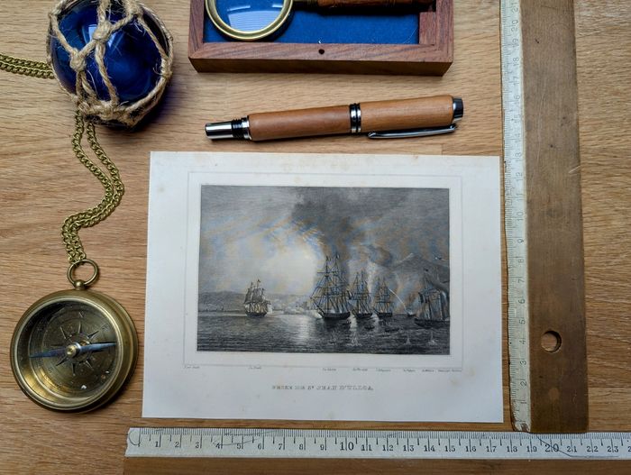 Imprimée en 1848, bataille de San Juan de Ulúa, Mexique. Original Vintage Authentique.