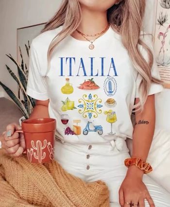T-shirt en coton doux imprimé Italia taille S oversize