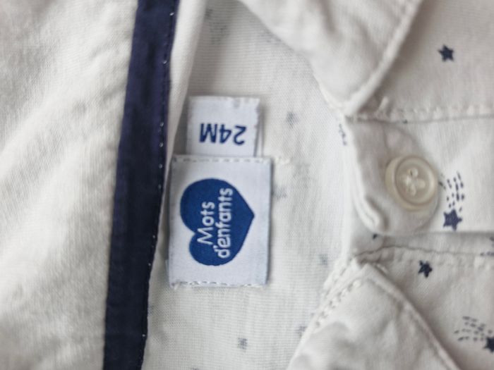 Polo manches longues 24 mois Mots d’enfants Blanc motifs étoiles comètes bleu marine - photo numéro 3