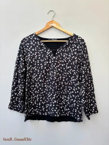 Blouse fluide noire à imprimé floral – Mango Basics – Taille S