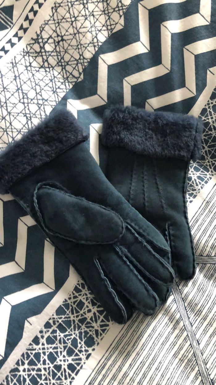 Gants cuir fourrés bleu - photo numéro 2