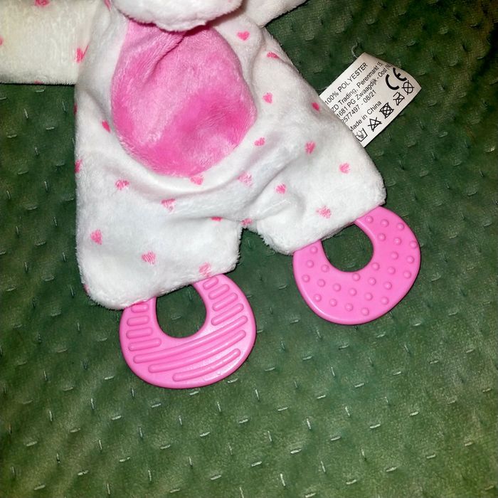 Doudou plat licorne blanc ZDT Action coeurs roses anneau dentition - photo numéro 2