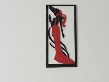 Décoration murale femme élégante – Silhouette noire et robe rouge – Style chic & moderne