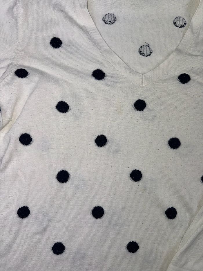 Pull / Sweat Tommy Hilfiger femme taille M col V manches longues blanc à pois noir 100% coton #02325 - photo numéro 9