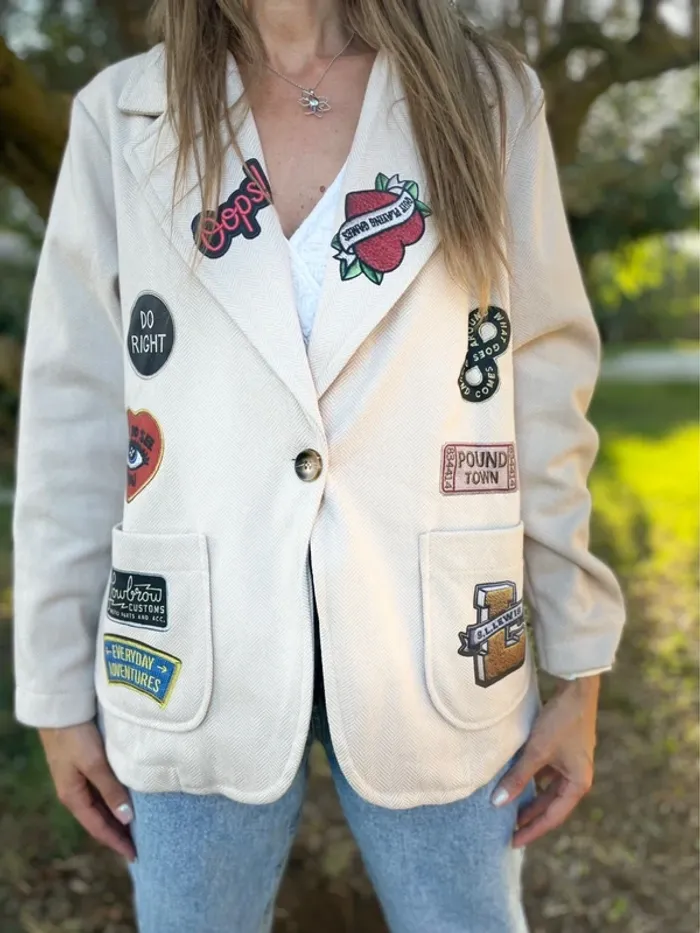 Veste blazer bohème oversize écrue taille unique