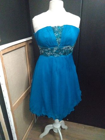 Robe cocktail en soie bleue t 34 36