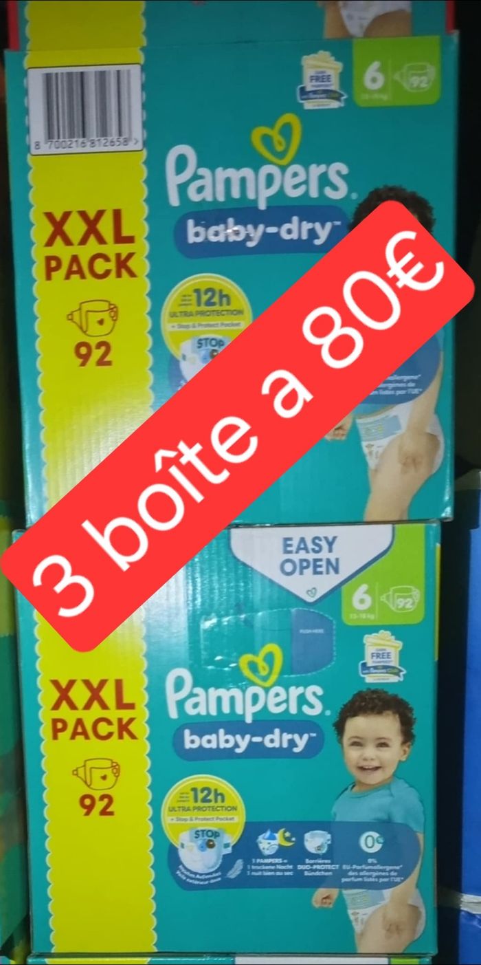 3 grand carton de couche pampers taille 6 a 80€