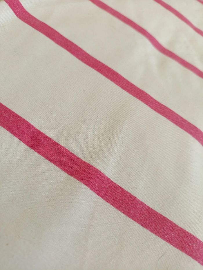 Polo Lacoste vintage blanc à rayures roses - Made in France - unisexe - photo numéro 5