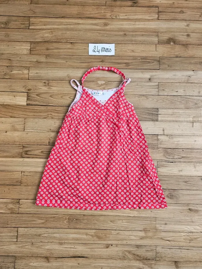 Robe d'été à bretelles rouge fleurs fleuri bébé fille 24 mois 2 ans