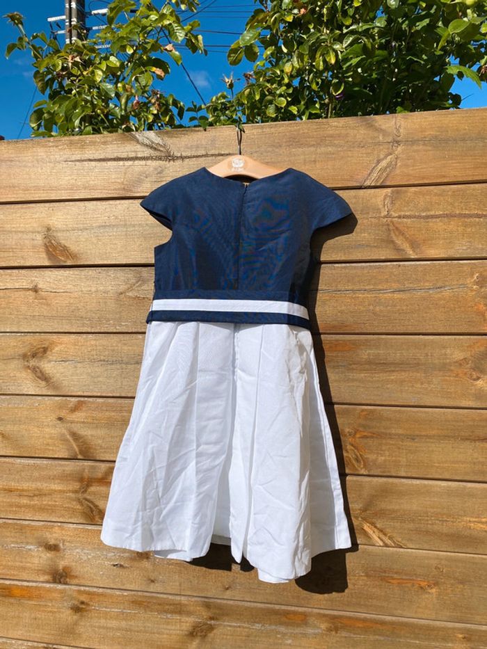 Robe Jacadi paris bleu marine blanche noeud cérémonie mariage communion baptême - photo numéro 2