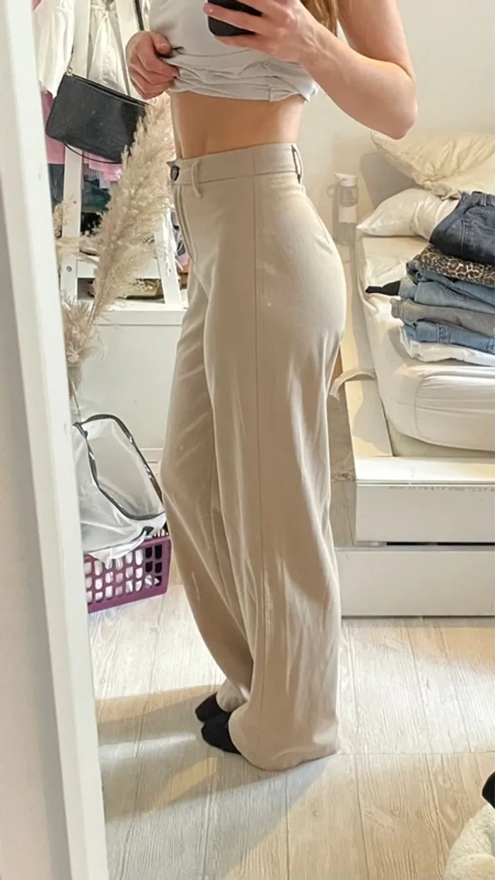Pantalon droit beige large - bershka - photo numéro 2