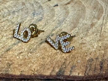 Boucles d’oreilles  love acier inoxydable or cristaux