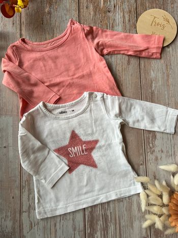 Lot de 2 t-shirt rose et blanc 3 mois
