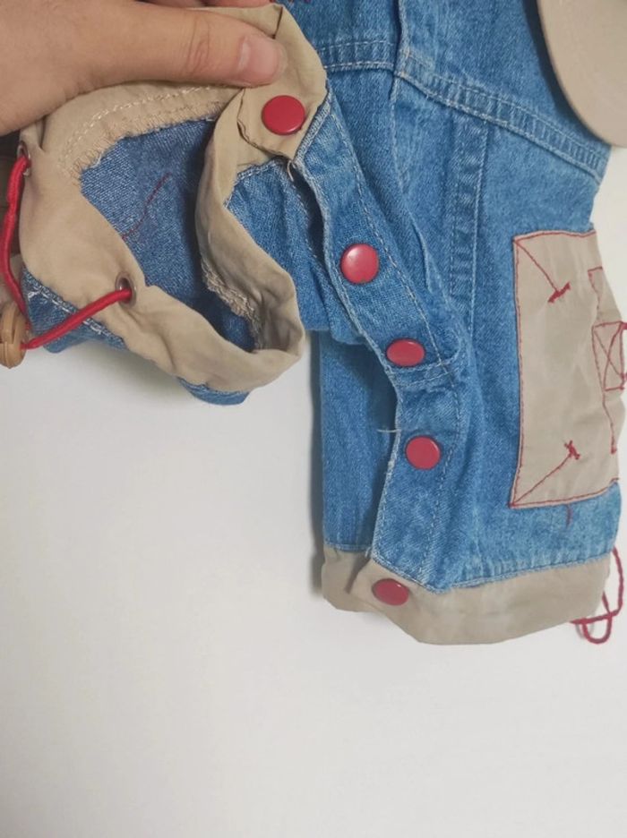 Ensemble salopette short jean bleu beige rouge + casquette pompier / Tom & Kiddy - 12 mois - photo numéro 6