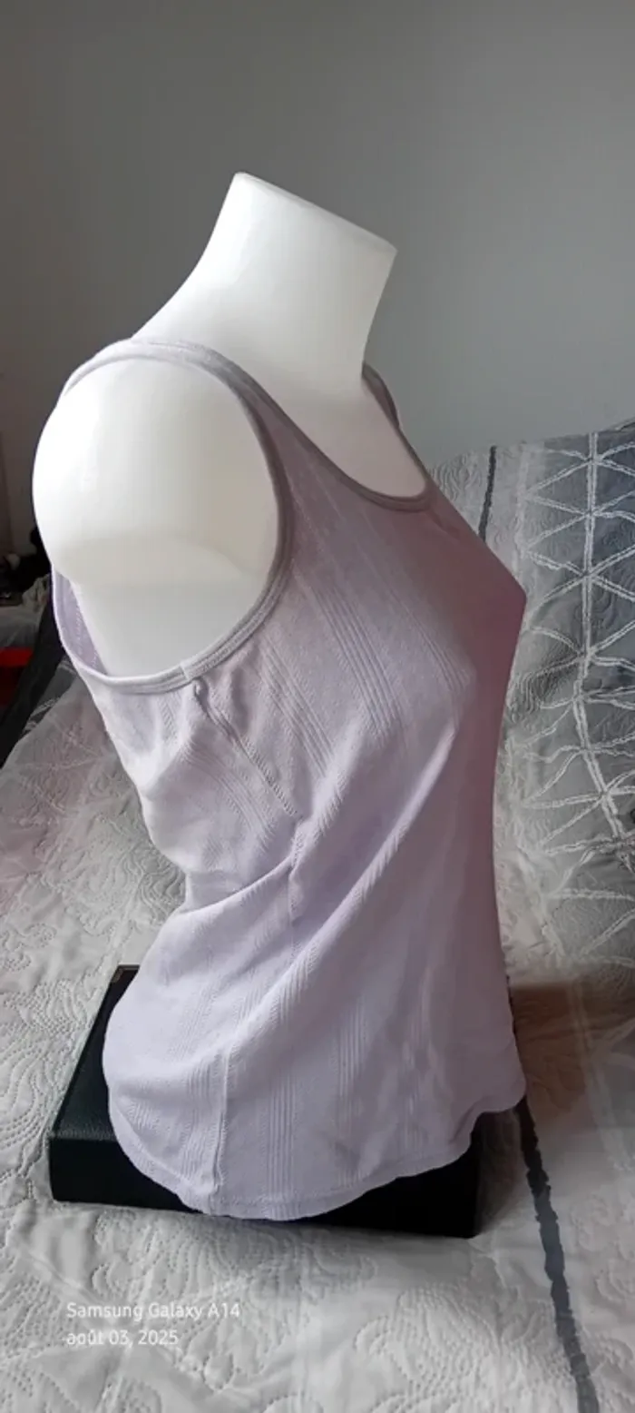 Débardeur en coton motif rayures losanges ajouré mauve femme 42/44 edeis la redoute - photo numéro 4