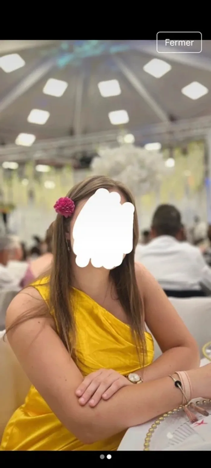 Jolie robe longue femme jaune cérémonie Ladyce SHein XL Portée 4h quelques accrocs légers - photo numéro 2