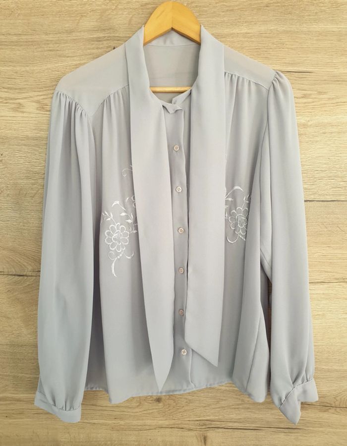 Chemise fluide grise broderie vintage - photo numéro 2