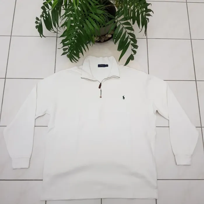 Pull Camionneur half demi zip Ralph Lauren XXL Blanc - photo numéro 2