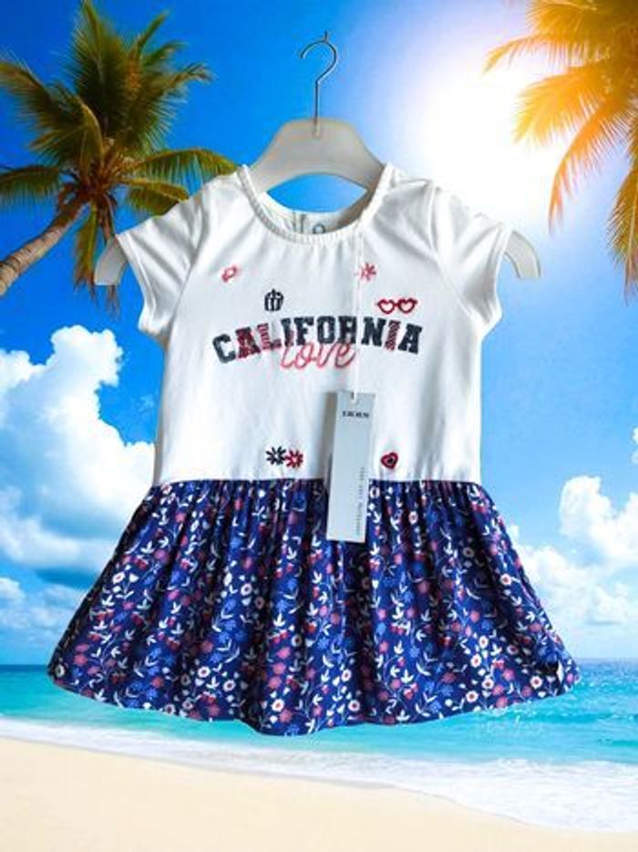 IKKS - NEW - ROBE BÉBÉ FILLE IMPRIMÉ LIBERTY, BRODERIES FANTAISIES & TONS LUMINEUX 12M