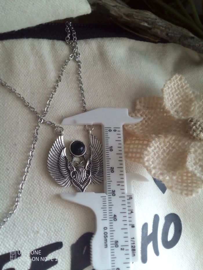 Collier scarabée égyptien argenté - photo numéro 2