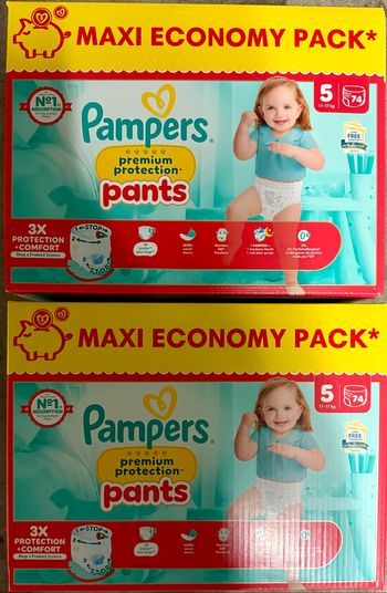 Lot de 2 cartons de couches Pampers Premium Pants taille 5 148 couches