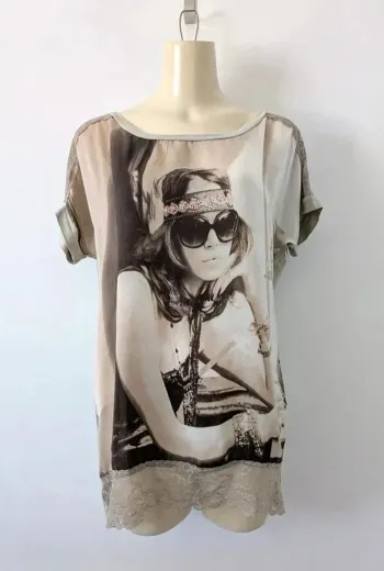 Blouse d'été beige finitions dentelle - Rinascimento - taille L