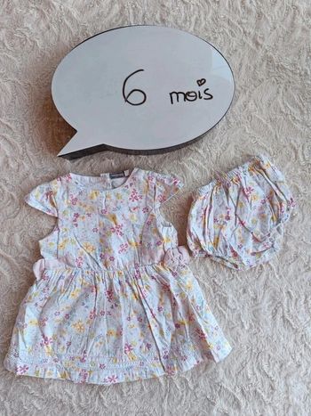 Ensemble (robe+boomer) Fille 6 mois Fleurs papillon Sergent major 100% coton