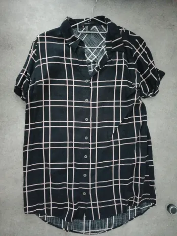 Chemise manches courtes noir rayé beige Forever 21 M