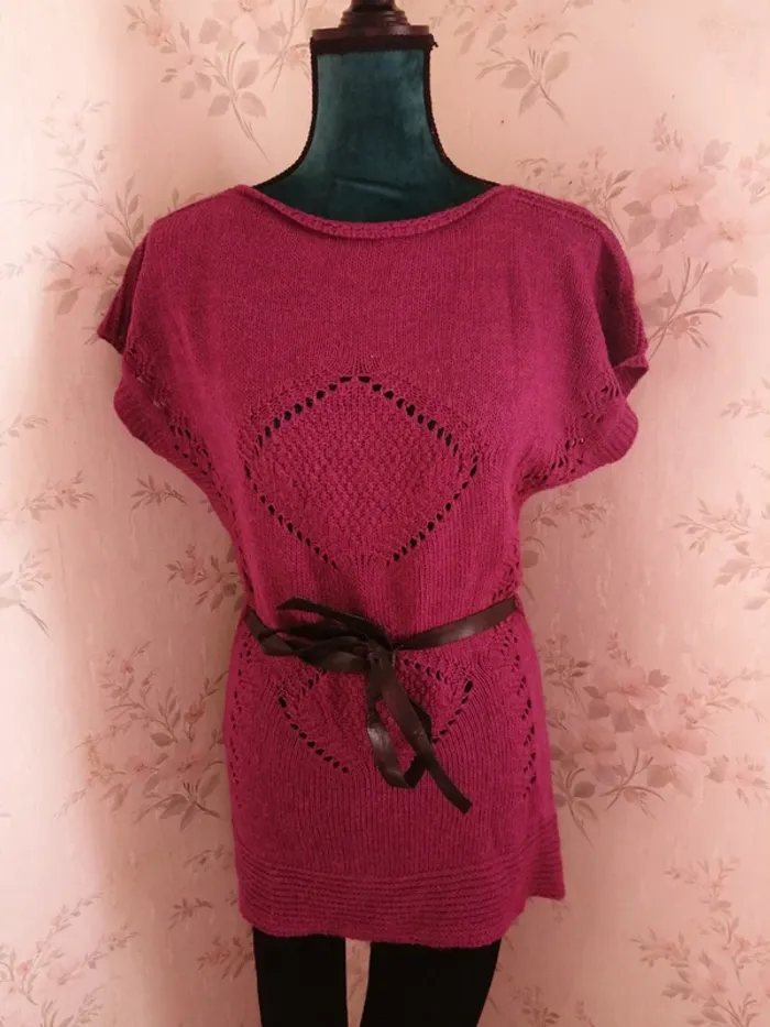 Robe tunique sans manches rose fushia avec ceinture simili cuir / made in italy / (S) - photo numéro 3