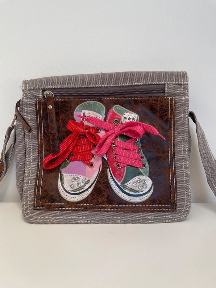 Sac à bandoulière marron original vintage sacoche fille basket à lacet cadeau de noel